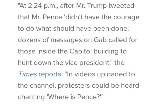 bethanyactually:lynati:saltedweather:link-the-feral-anon:cryptid-sighting:trans-mom:The idea an alt right mob could have murdered Mike Pence is fucking me upI think we have to accept the fact that the President tried to have his Vice President murdered Im