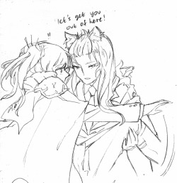 amipiai:   my part of monochromeeee trade with aoi-tama~ : head of security Blake carrying her boss bridal style away from harm ayy  huffs I’m sorry this is nowhere as good as yours I tried to make my lack of colours (screams to the high heavens my