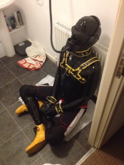 puppixel:  Yesterday I finally got “installed” as a urinal in Novy’s bathroom. I was in full rubber, blindfolded, had headphones on, playing me a range or hypno files, a funnel gag strapped to me. I was left alone in the bathroom waiting to be used.
