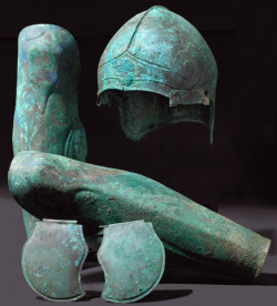 coolartefact:  Chalkidian Helmet and Greaves,