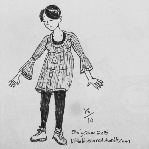 Inktober day 18 is a quick sketch of me in my new sweater-dress. It&rsquo;s chartreuse!