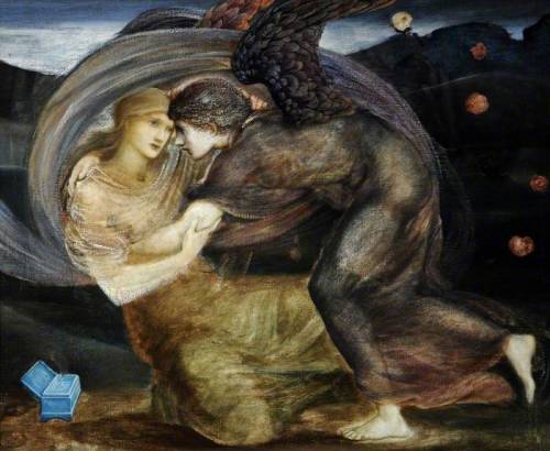 didoofcarthage:Cupid Delivering Psyche by Sir Edward Burne-Jones1870oil on canvasGraves Art Gallery