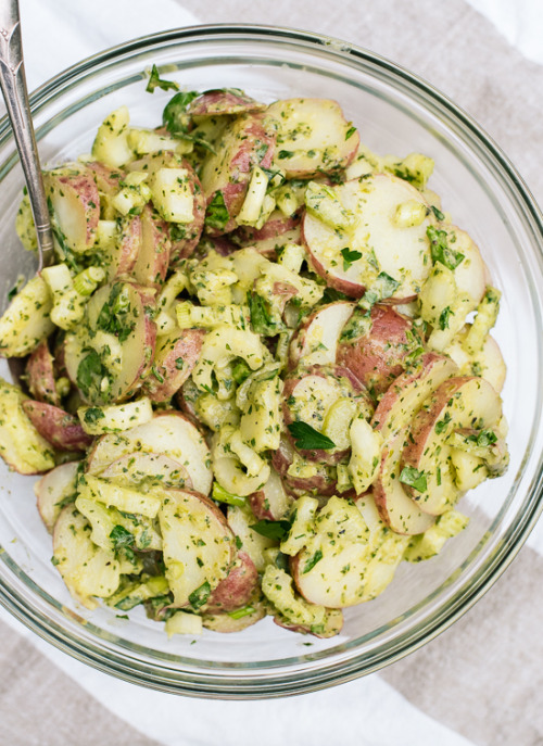 Mustard potato salad with dressing