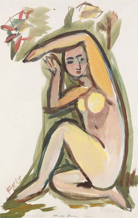 Friedrich Karl Gotsch (Germany, 1900 - 1984). Nude with flowers.