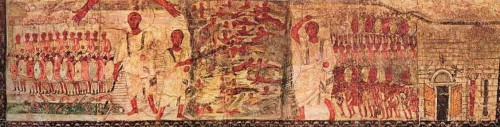 Dura Europos synagogue, C. 244 AD, (in contemporary syria), Tempera over plaster.In order:-The Torah