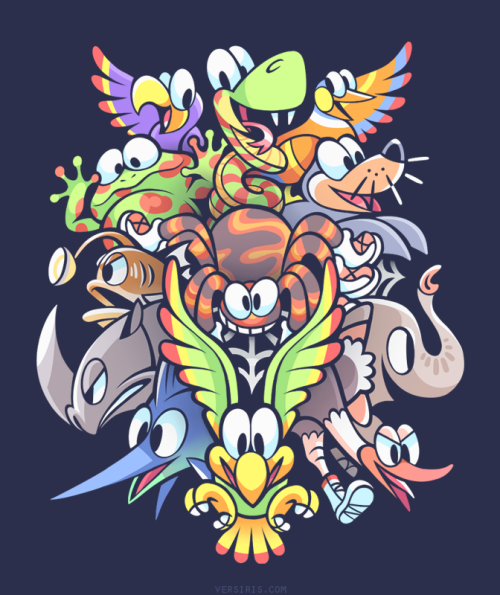 versiris:  The world’s most helpful animal troupe! My AGDQ shirt is back as a colorful new version: http://versiris.com/gallery/whos-your-buddy/ 