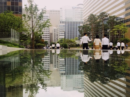 Reflections near the Kyobo Building, Gwanghwamun.