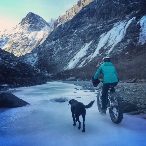 estrangedadventurer: @shockooo on her way to the Eklutna Glacier via a frozen creek. It was our firs