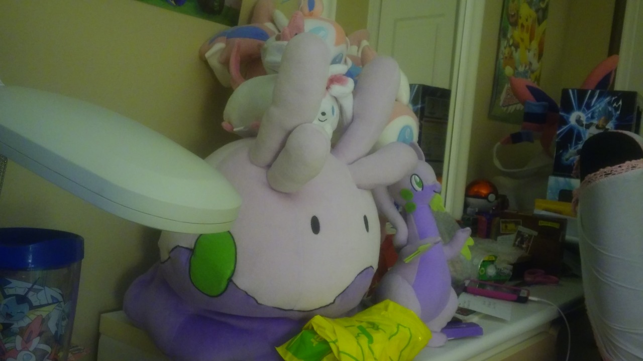 my precious sylveon and gooms &lt;3the rest of the plush and stuff are scattered