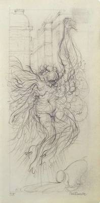 amare-habeo: Hans Bellmer (German, 1902-1975)Study for “The Angel of Pleasure”, 1955 Black pencil on paper, 21.8 x 10.8 cm 