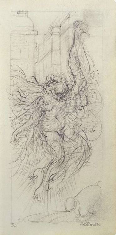 amare-habeo:Hans Bellmer (German, 1902-1975)Study for “The Angel of Pleasure”, 1955Black pencil on p