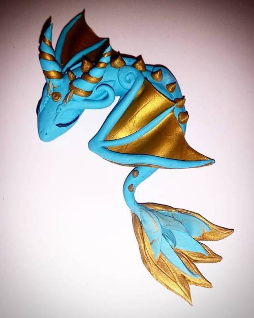 Blue and gold polymer clay dragon