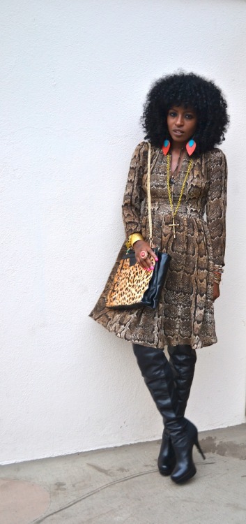 fashion-boots: Fashion blogger Folake Kuye Huntoon of stylepantry.com in an H&amp;M Snake Skin D