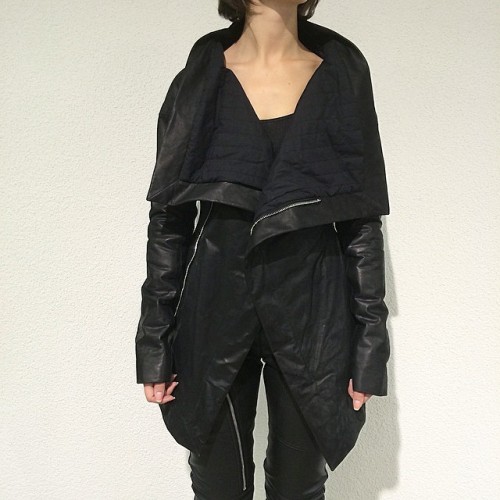 boutiqueroma:#rickowens #carapace #lt #waxed #leather #sidezip #midlong #quilted #jacket #allblackev