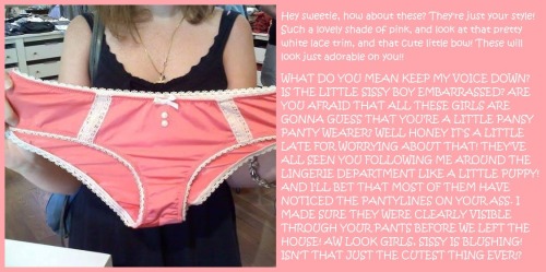 mysissycaptions:Lingerie department humiliation 