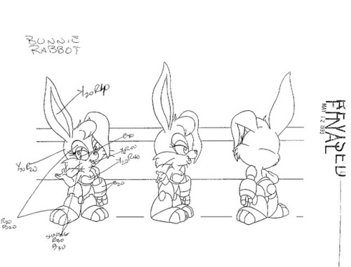 Concept art, model sheets, comic art, and render of Bunnie Rabbot from Sonic the Hedgehog.Album imgu