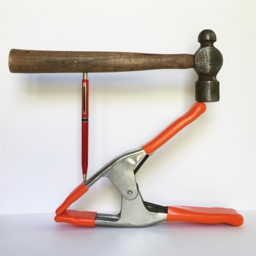 257 / 365 . large clamp, ballpoint pen, ball-peen hammer . 14september2017 #sculpture #foundobjects 