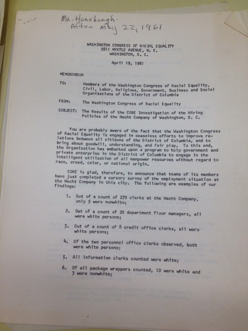 DC CORE Gets Real Gangster With The Hecht Company About Hiring Discrimination, 1961.
