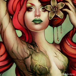 meganlara:  Natural Beautyby Megan LaraInspired BY Poison Ivy, but it’s not supposed to be her.  I am just a fan of the nature vibe/green and red colour scheme.  And the whole hot chick thing. :)Available as a print at Redbubble and Society6!Buy the