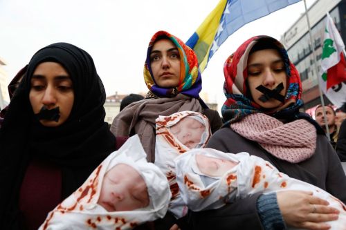 soldiers-of-war:BOSNIA AND HERZEGOVINA. Sarajevo. December 14, 2016. Foreign students hold toy dolls