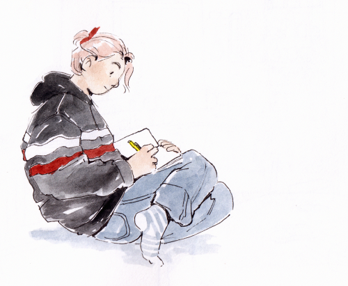 Sketch from my sketchbook of my roommate sketching in her sketchbook