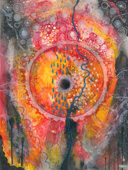 inkflowergarden:  Eye of the storm, colored drawing ink and gelly rolls on 27x36cm paper.