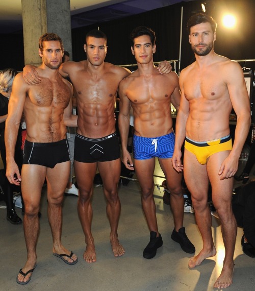 boyzoo:  Franco Noriega, Devin Goda, Hugo Barbosa, Marian Kurpanov backstage at 2(X)IST S/S 2016