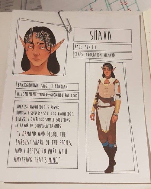Close up of my #dnd characters &lsquo;info page&rsquo; I did for a journal I got for her. She is bea