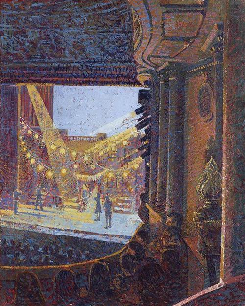 Noel Coward Theatre, Avenue Q.  -    Francis HamelBritish,Oil on linen, 50 x 40 cm.