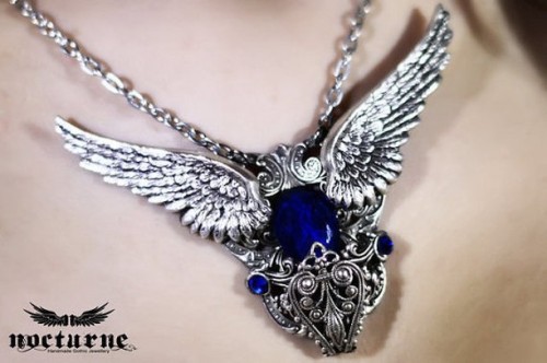 Pulsar Gothic Necklace with Silver Wings and Crystals ✨ Shop our jewellery at www.nocturne.gr #noctu