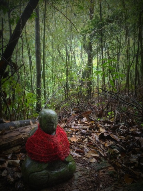 Red caps &amp; Red bibs on Jozo Many of Jizo are wearing red cap or red bibs. It is very cute &a