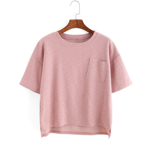 Dip Hem Split Ribbed Pink T-shirt ❤ liked on Polyvore (see more ribbed t shirts)