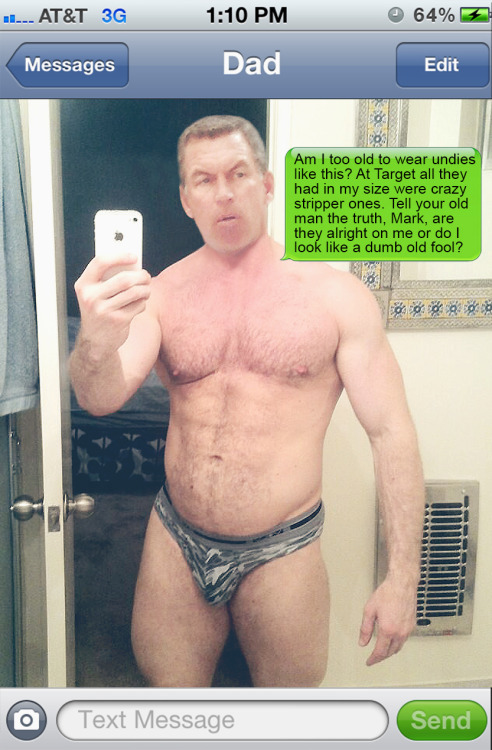 menmountain:  What do my Tumblr followers think of Dad’s new briefs? 