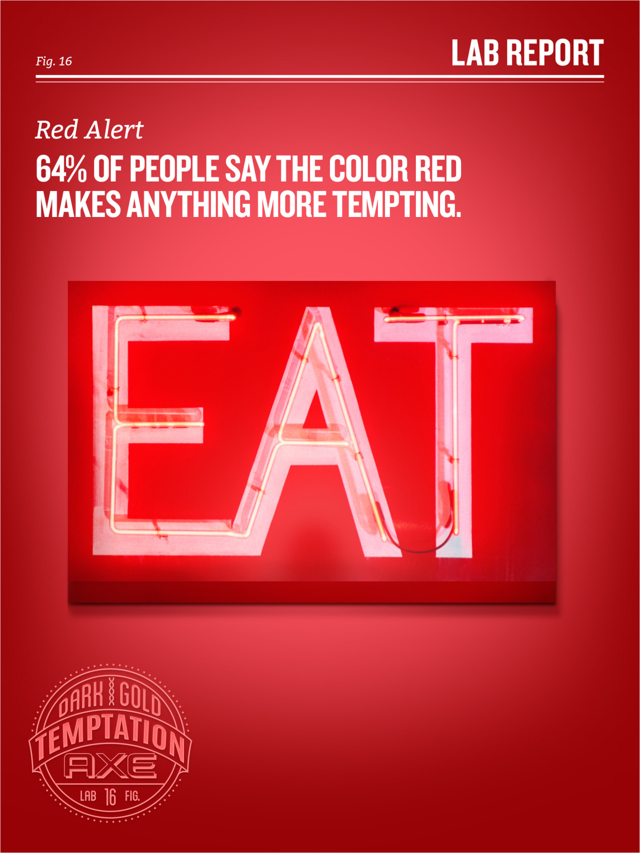 axetemptation:  64% of people say the color red makes anything more tempting. Notes: