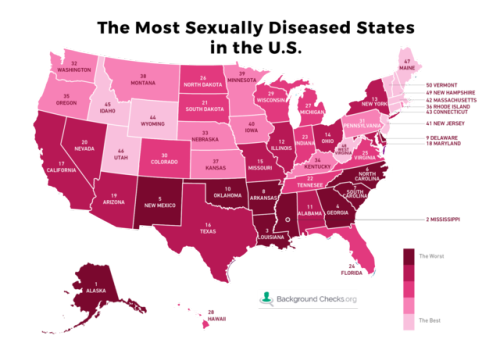 mapsontheweb:  The Most Sexually Diseased States in the U.S.  Wait is the “best” the most diseased or???
