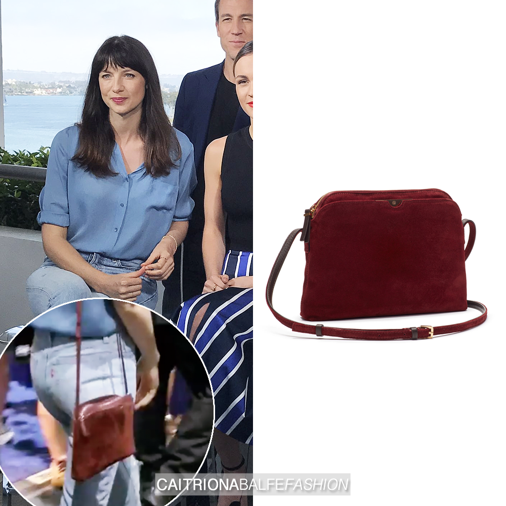 Caitriona Balfe Fashion — WHAT: THE ROW Multi Pouch Suede Crossbody Bag  in