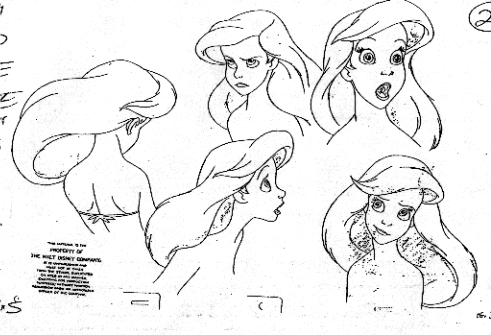 (Rough) model sheets for Ariel from Disney’s The Little Mermaid (1989), which ushered in the Disney 