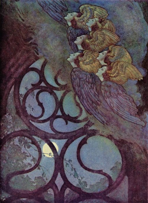 arsarteetlabore:Edmund Dulac   Painting for “The Bells and Other Poems” by Edgar Allan Poe , c.1912.