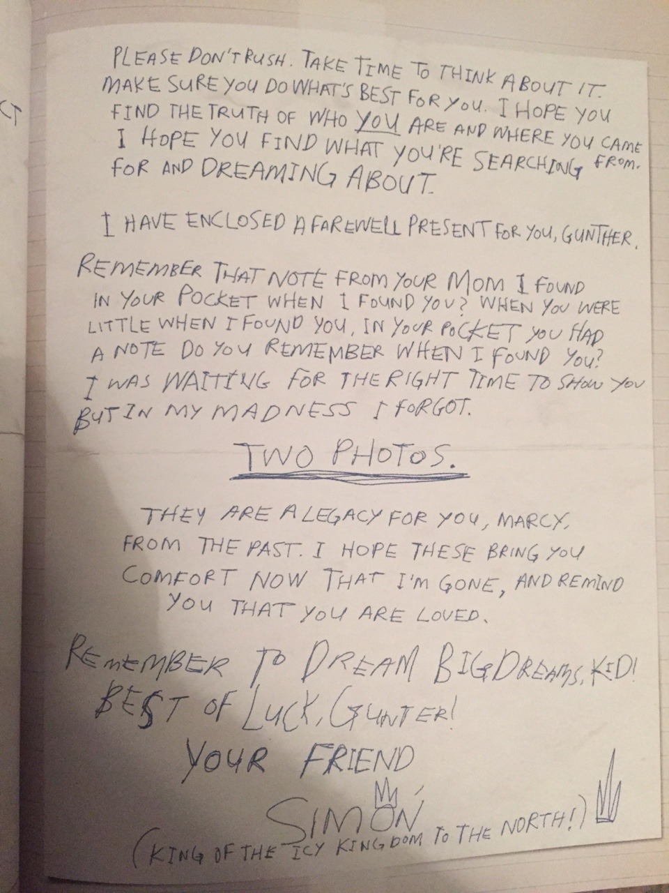 thegoodnaysayer: Simon’s final letter to Marceline, from “Marcy’s Super Secret