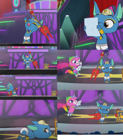 Rainbow butterfly unicorn kitty episode Disappearing act. As you can see he struggles on stage for a bit and is apparently unable to figure out he can just pull his pants back up. Before getting bailed out by magic of all things. Poor guy.