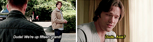 out-in-the-open:Best Winchester Brotherly Bonding Scenes Sam and Dean calling each other dude throug