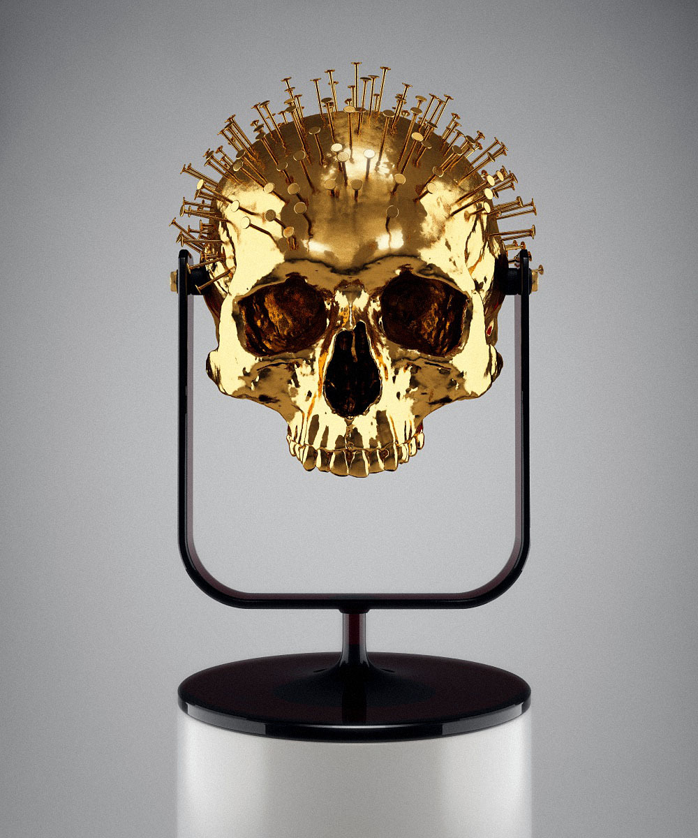 xandt:  The Longer You Last, 2013 gold-plated cast of an 18th century skull with