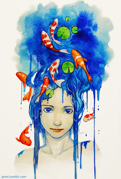 qinni:  The Koi Pond Done watercolours 