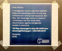 advocatephotos:  The World Is Not OverLawmakers in Arizona are still pressing for a law that protects any business requiring trans customers to use a bathroom corresponding with the sex they were assigned at birth. And that gave Allyson Robinson an idea.