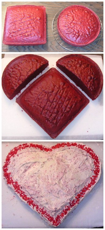 How to Make a Heart Shaped Valentines Day Cake from about.com here. Photos by Carroll Pellegrinelli.