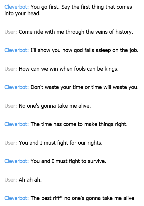 moosearesocool:So.. I had few  interesting chats with cleverbot