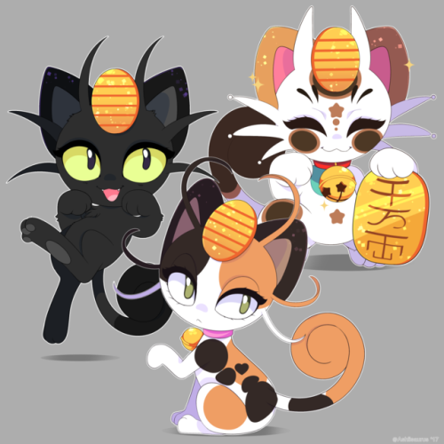 sugaryrainbow:  Decided to draw Meowth variations on my iPad Pro for practice ♡ Twitter | Tip Jar  