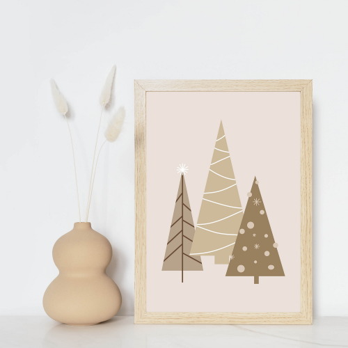 Boho Christmas wall art set of 6 prints, Gallery wall art, Neutral winter mountains with trees, Mode