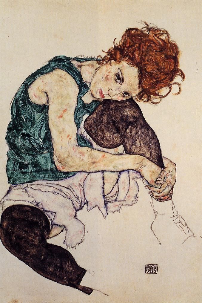 womeninarthistory:  Seated Woman with Bent Knee, Egon Schiele 