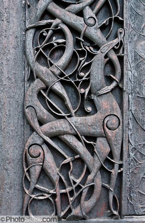 XXX Wood carving from Urnes Stave Church in Norway. photo